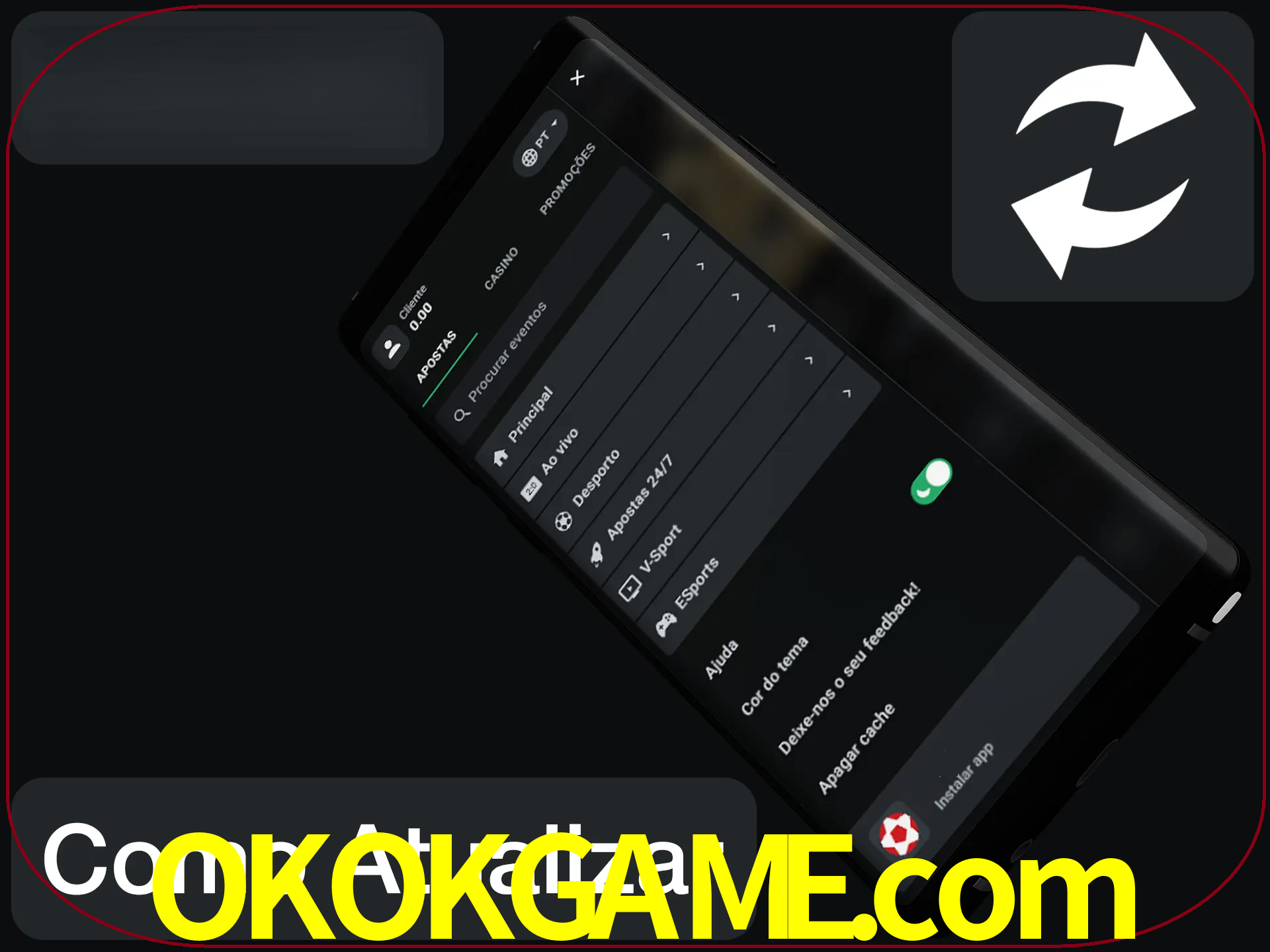 O aplicativo é atualizado automaticamente quando você faz o login.
